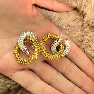 EMMA PILLS Sparkling Gold and Silver Crystal Hoop Earrings